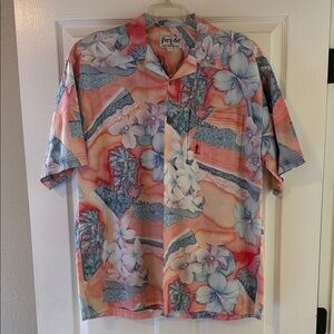 Stylish Men's Tropical Print Button-Down Shirt - Coral and Blue